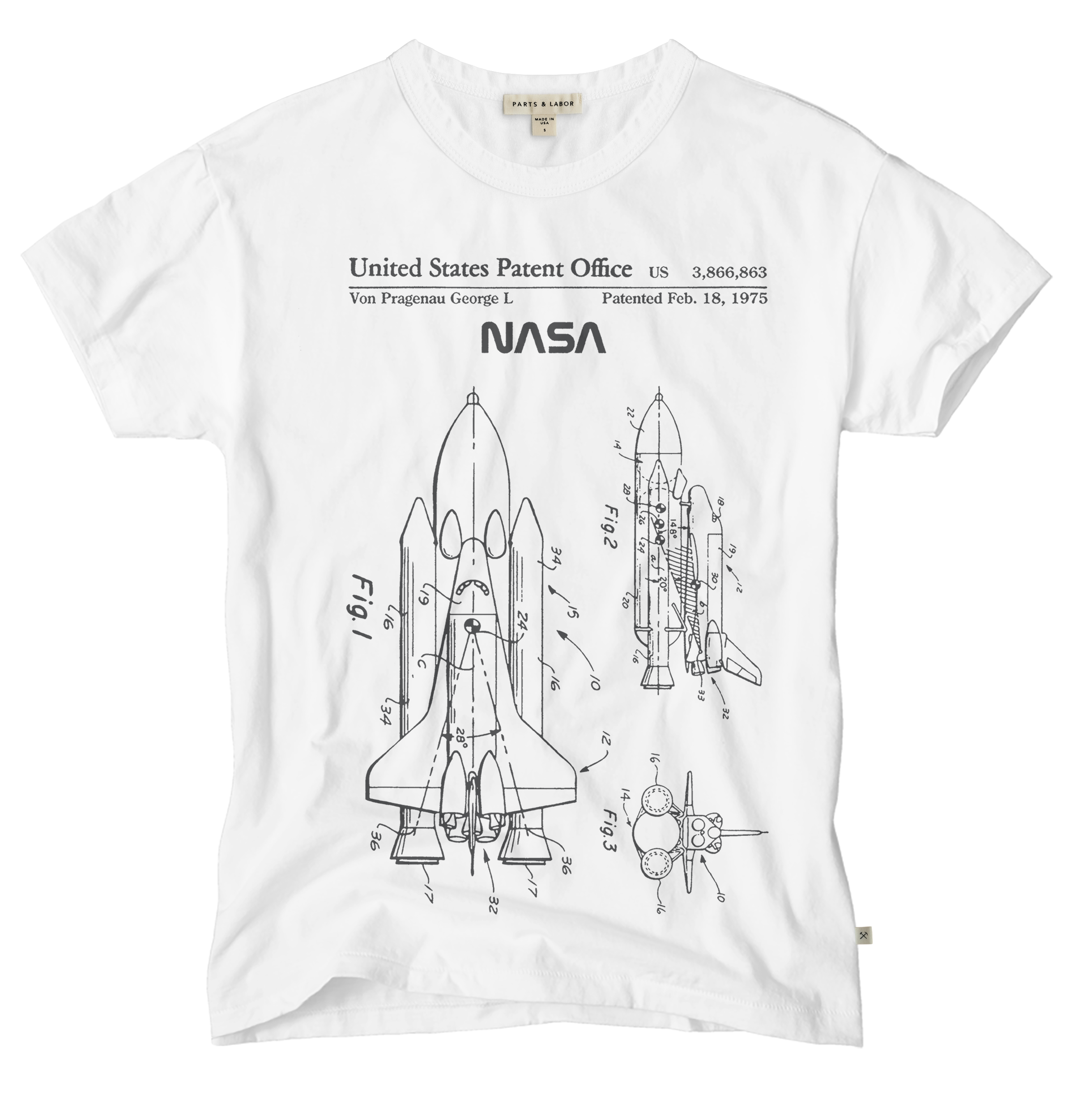 NASA Space Shuttle Drawing Vintage Graphic T-Shirt - White