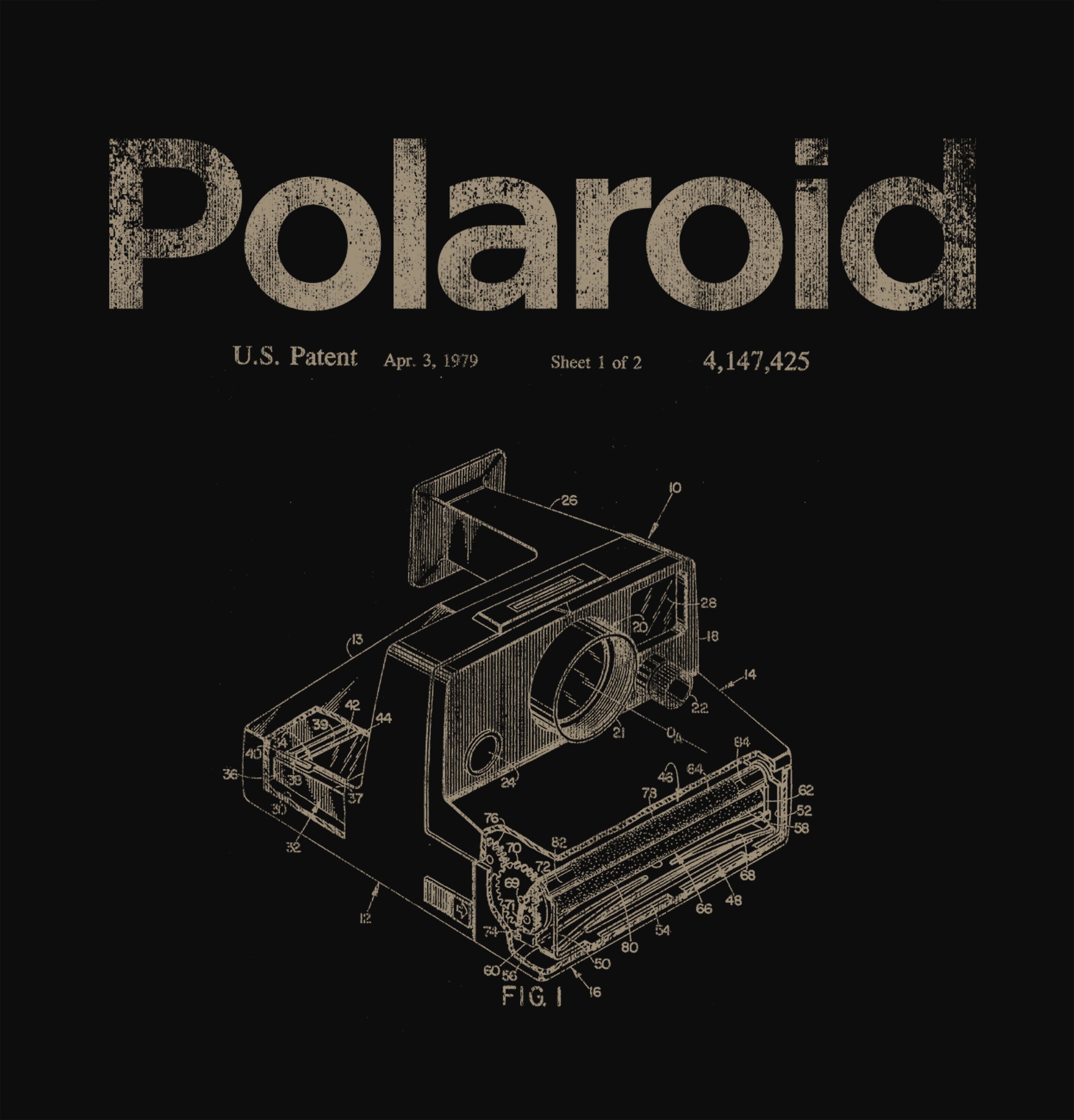 Polaroid Camera Patent Vintage Graphic T-Shirt - Black